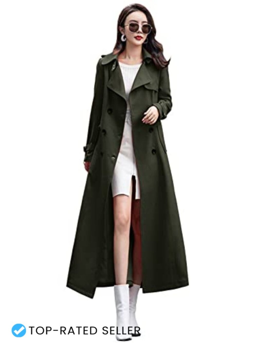 ebossy Women's Double Breasted Trench Coat Long Sleeve Overcoat